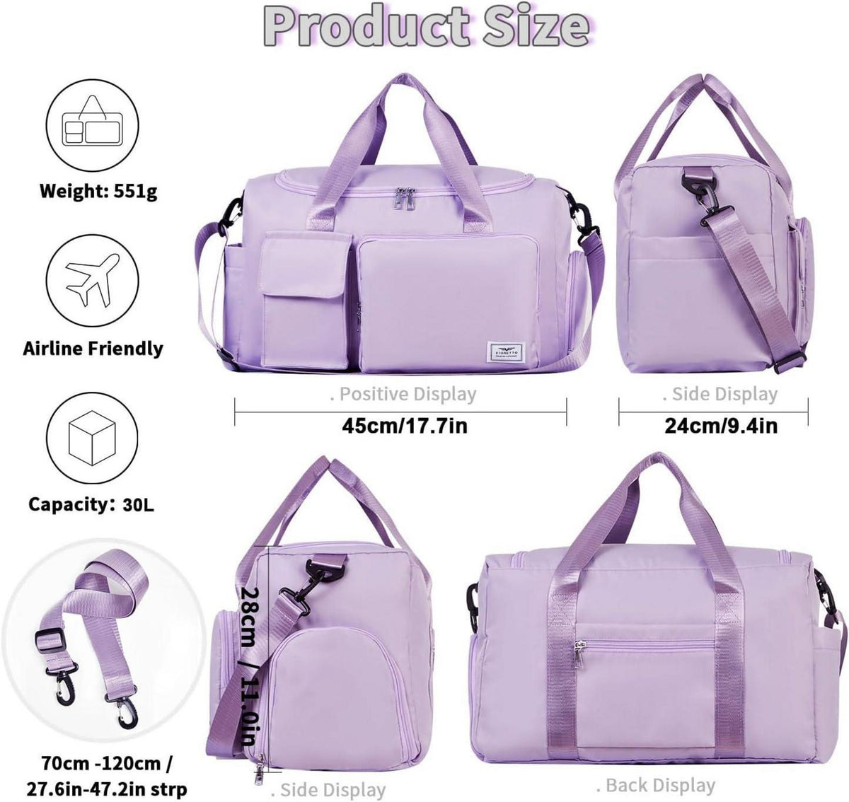 FIORETTO Damen Sporttasche 35L Faltbare Reisetasche mit