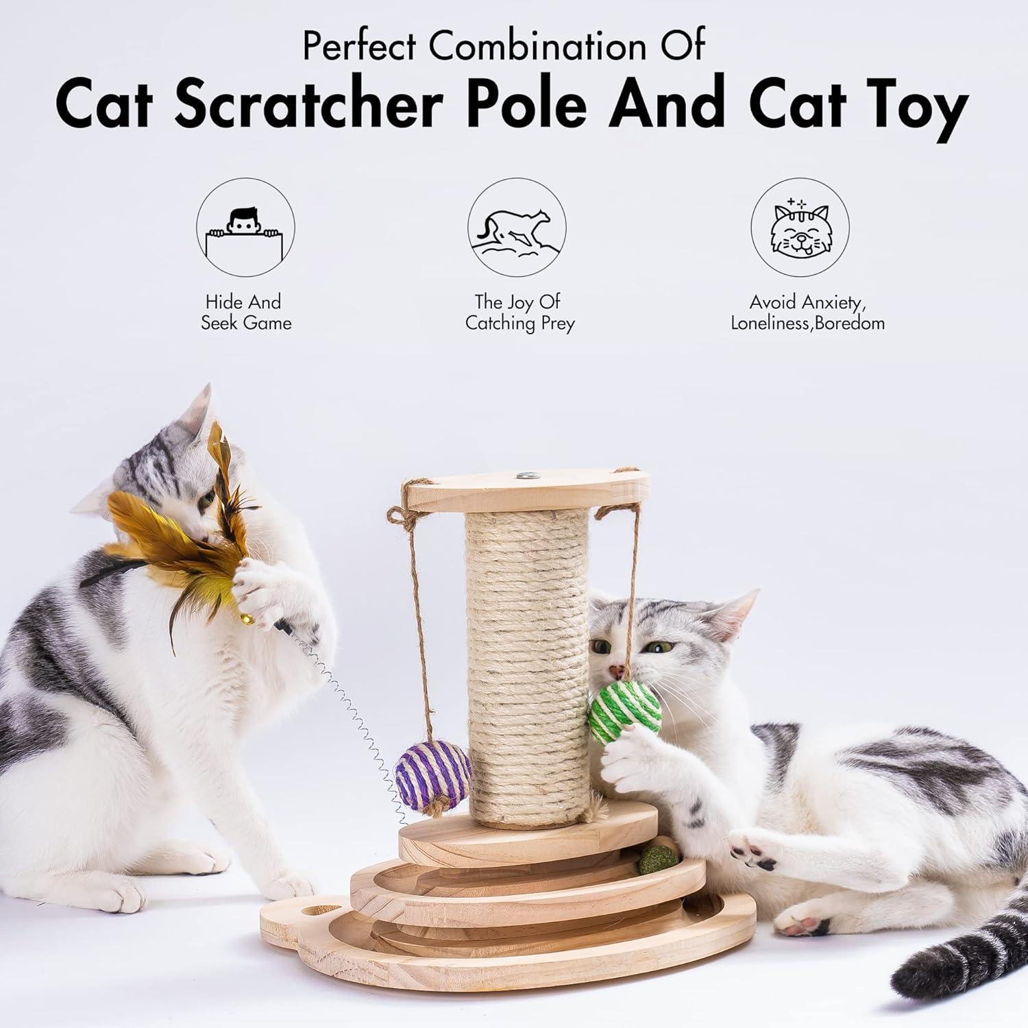MEWOOFUN Katzenspielzeug Holz Roller 2-lagiger Drehteller