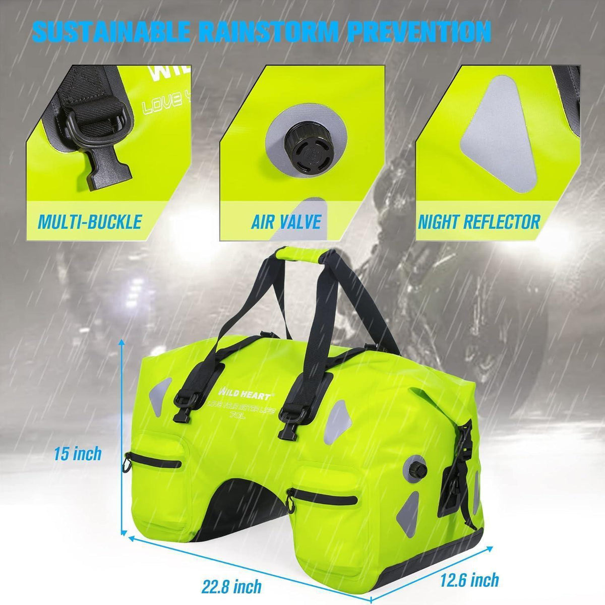 Wasserdichte Motorrad-Hecktasche 70L – Leuchtendes Grün