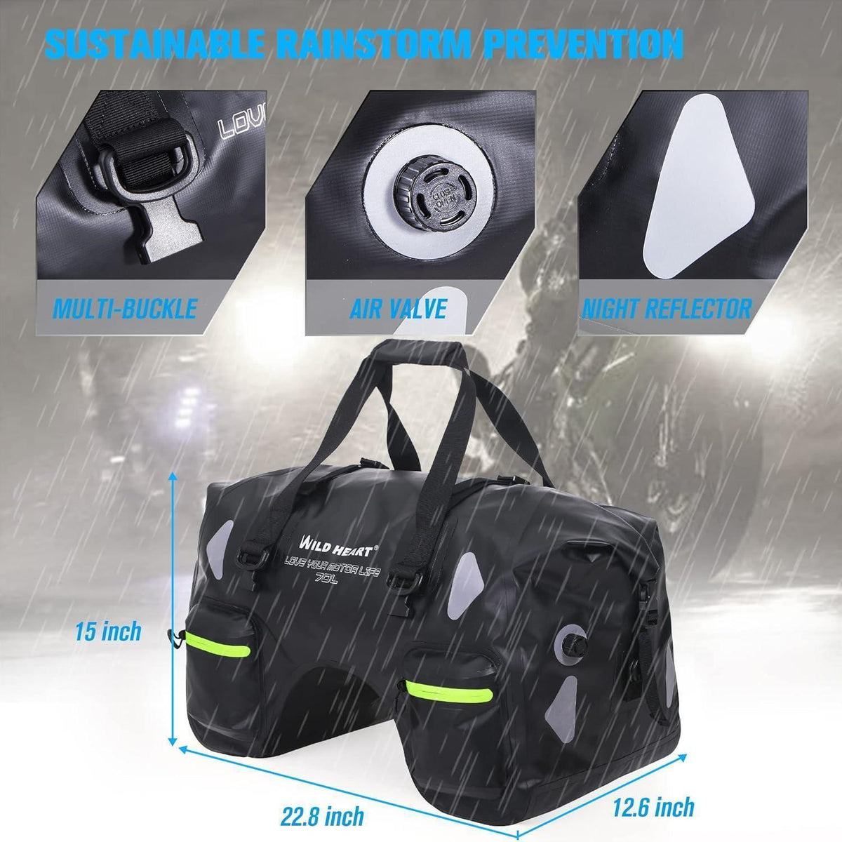 Wasserdichte Motorrad-Hecktasche 70L mit Seilriemen
