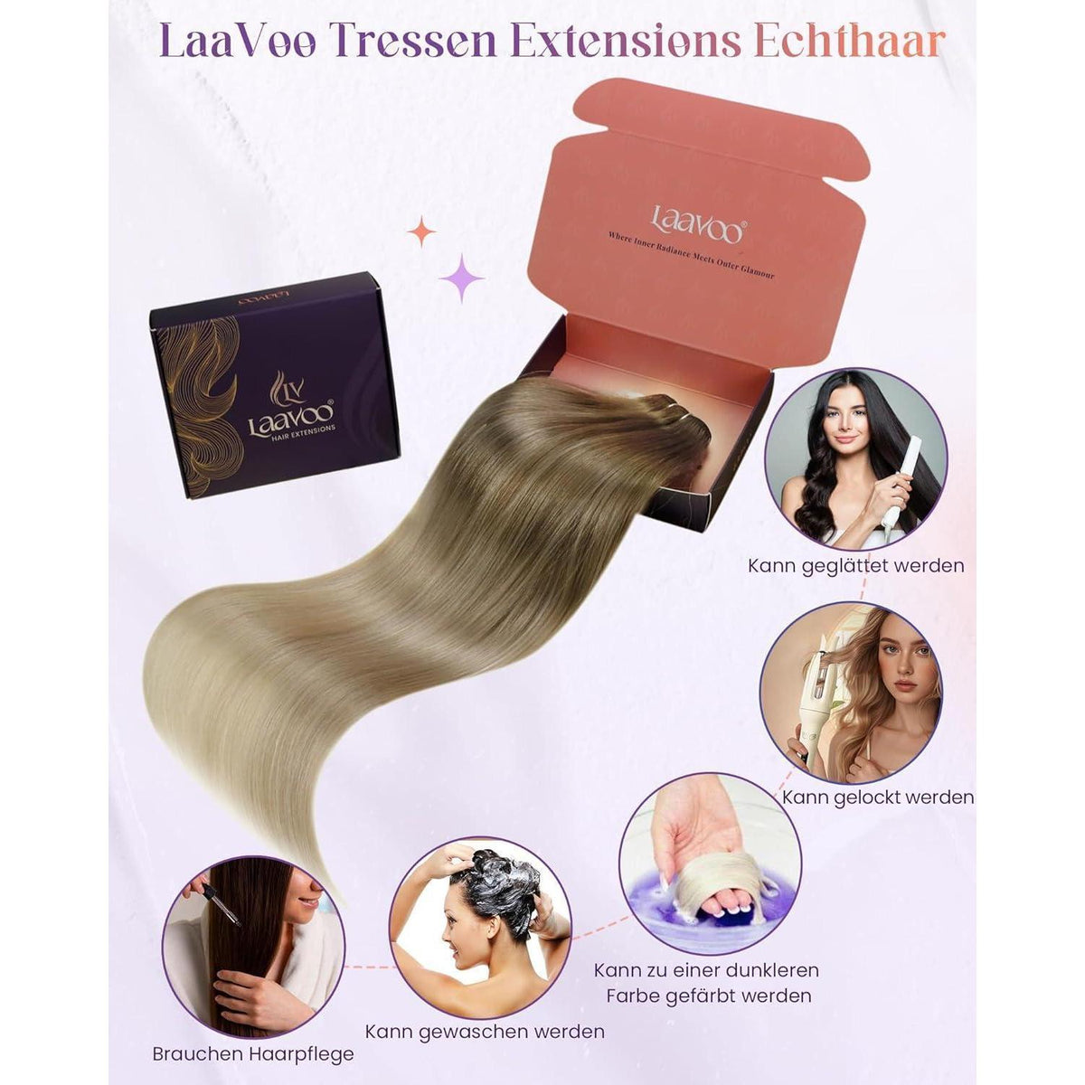 Echthaar Tressen Blond Balayage Ombre #8/18/60 30cm