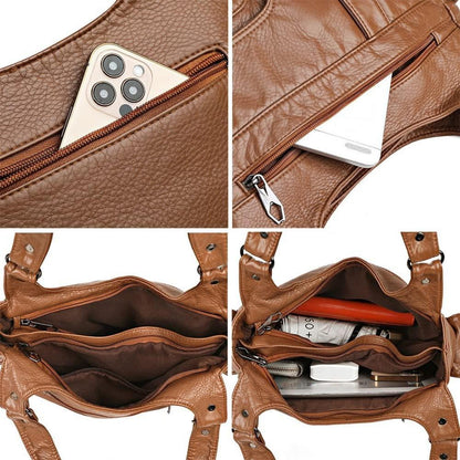 Damen Hobo Handtasche PU-Leder Vintage Schultertasche Khaki