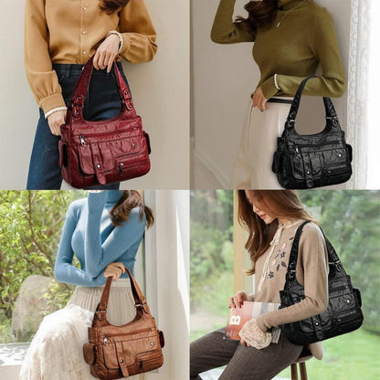 Damen Hobo Handtasche Vintage PU-Leder Schwarz Henkeltasche