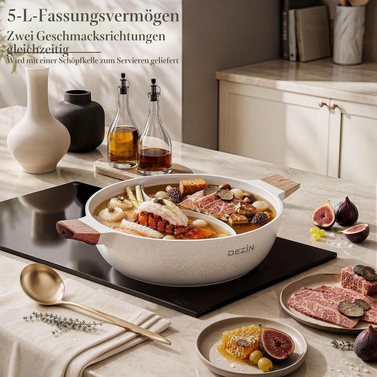 Geteilter Shabu-Topf 5QT mit Trennwand für alle Herde