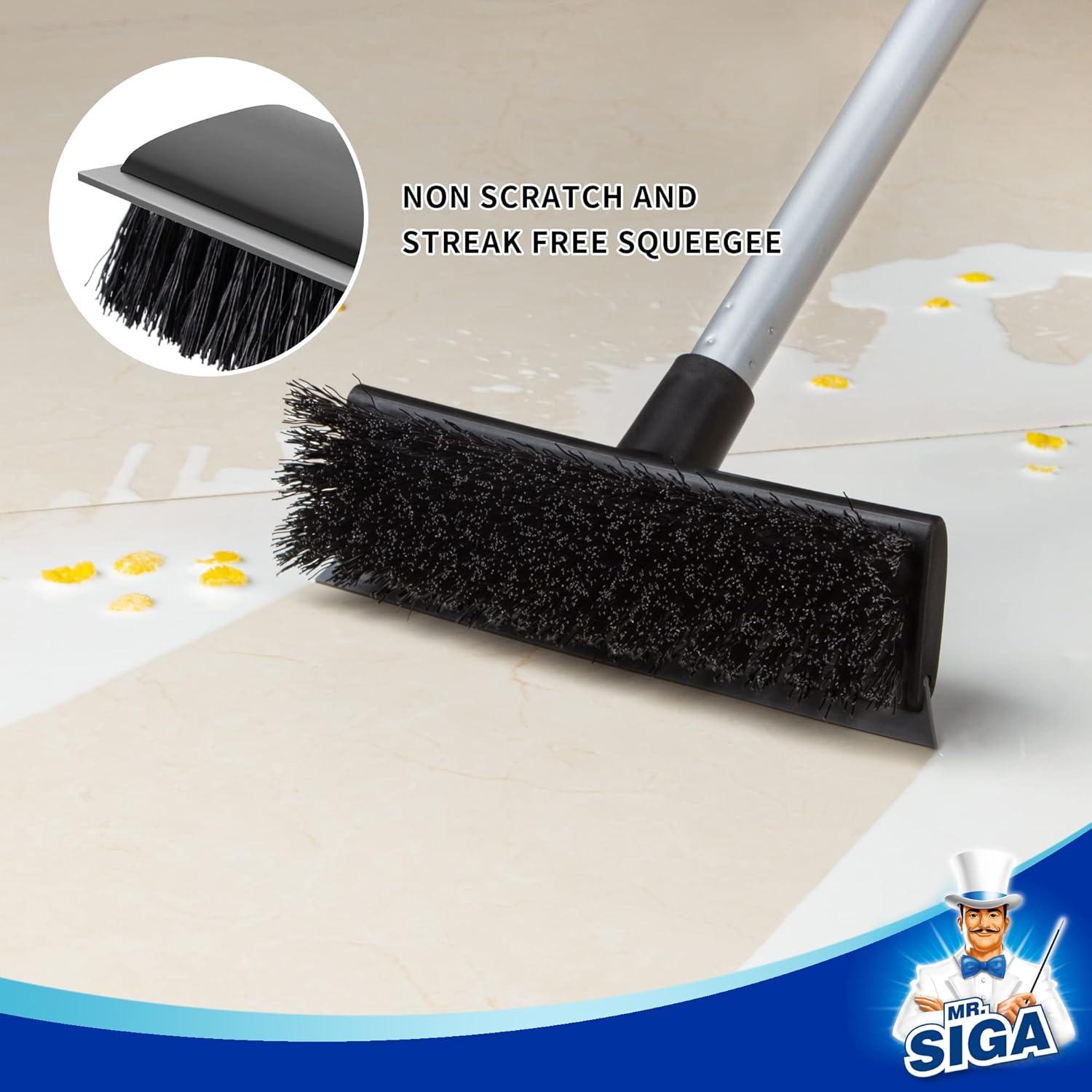 MR.SIGA Bodenschrubber mit langem Griff, 2 in 1 Schrubberbürste & Wasserschieber