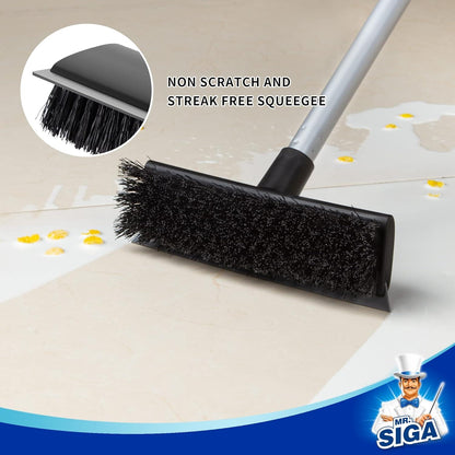 MR.SIGA Bodenschrubber mit langem Griff, 2 in 1 Schrubberbürste & Wasserschieber