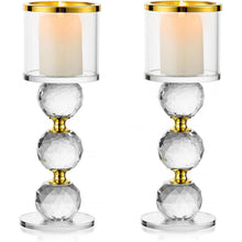 Kristall Kerzenständer Set Gold, 2 Stück Glas Kerzenhalter für Stumpenkerzen