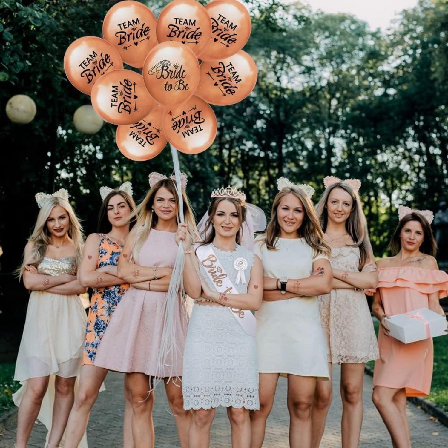 Bride to Be Set: Schärpen, Schleier, Krone, Luftballons, Tattoo