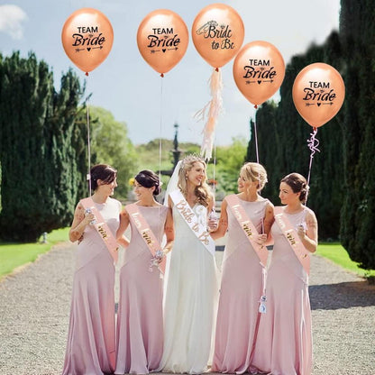 JGA Braut Schärpe Set: 8x Rosegold Luftballon Krone Schleier Accessoires