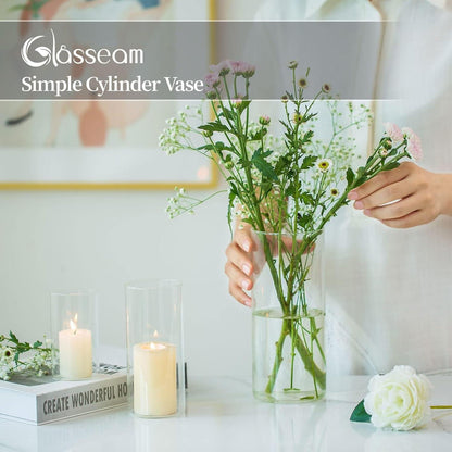 Glasseam Deko Vasen Set Glas Zylinder Tischdeko 10/15/20cm 4er Pack