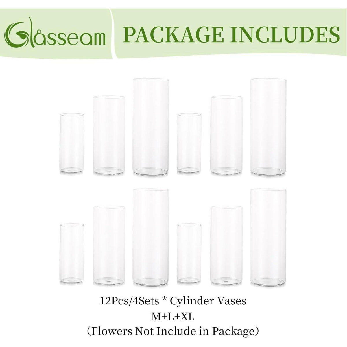 Glasvasen Zylinder Set 4 Stück klar modern 15-25cm Höhe