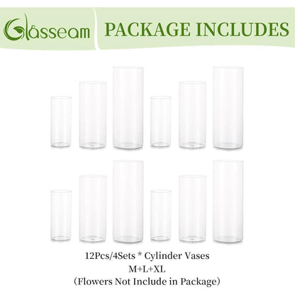Glasvasen Zylinder Set 4 Stück klar modern 15-25cm Höhe