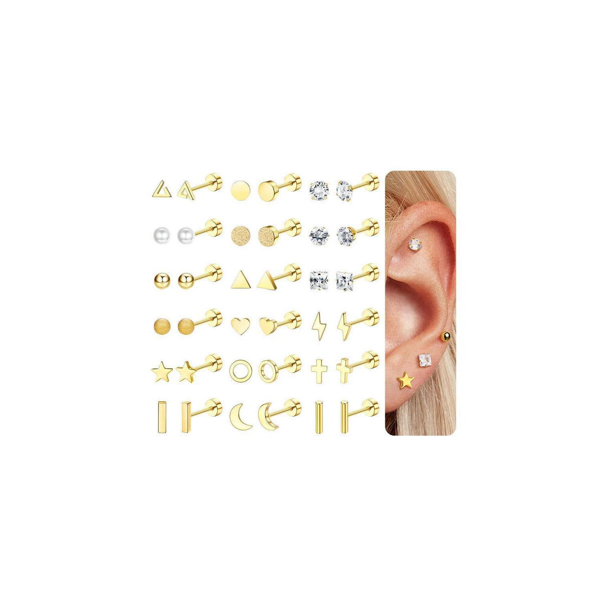 18 Paar Ohrstecker Set Damen Herren | Edelstahl Piercings Helix Tragus