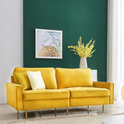 Modernes Samt Sofa 2-Sitzer – Gelb, Einfach Aufbauen