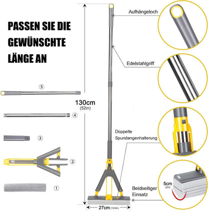 Wischmopp mit Auswringfunktion, 3 wiederverwendbare PVA