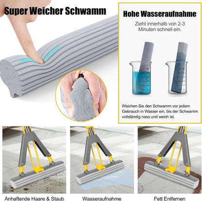 Myiosus Wischmopp mit Auswringfunktion und 3 PVA-Schwamm-Köpfen