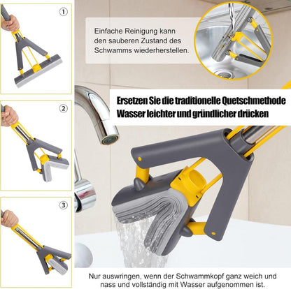 Wischmopp mit Auswringfunktion, Schwamm Bodenwischer mit PVA, 3