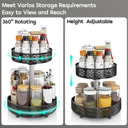 360° Drehbares Gewürzregal 2 Tier Schwarz - Küchen Organizer