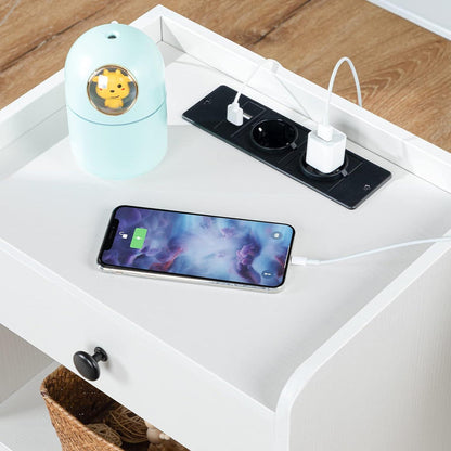 Nachttisch mit Ladestation und Schublade, USB-Anschlüsse, offene