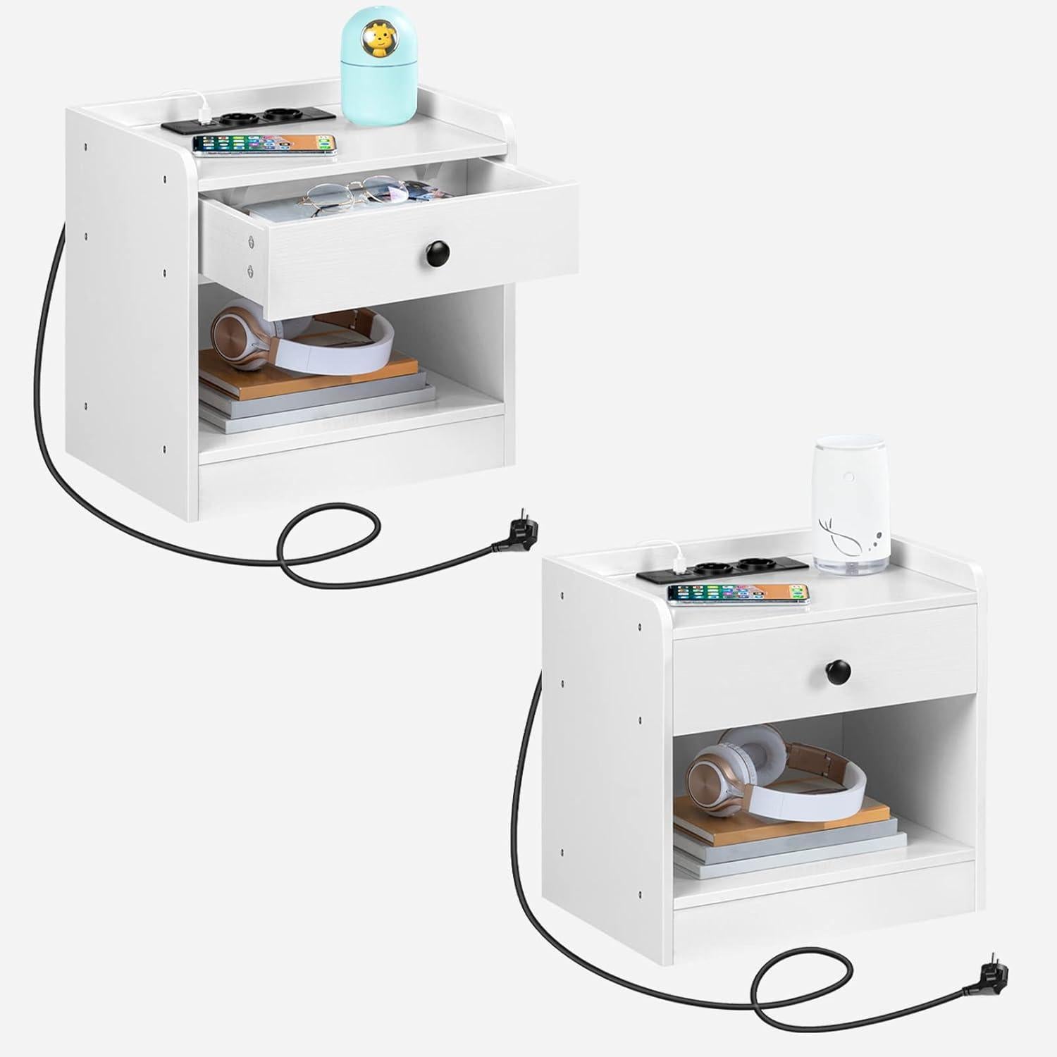 Nachttisch mit Ladestation und Schublade, USB-Anschlüssen, Beistelltisch