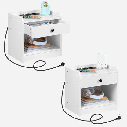 Nachttisch mit Ladestation und Schublade, USB-Anschlüssen, Beistelltisch