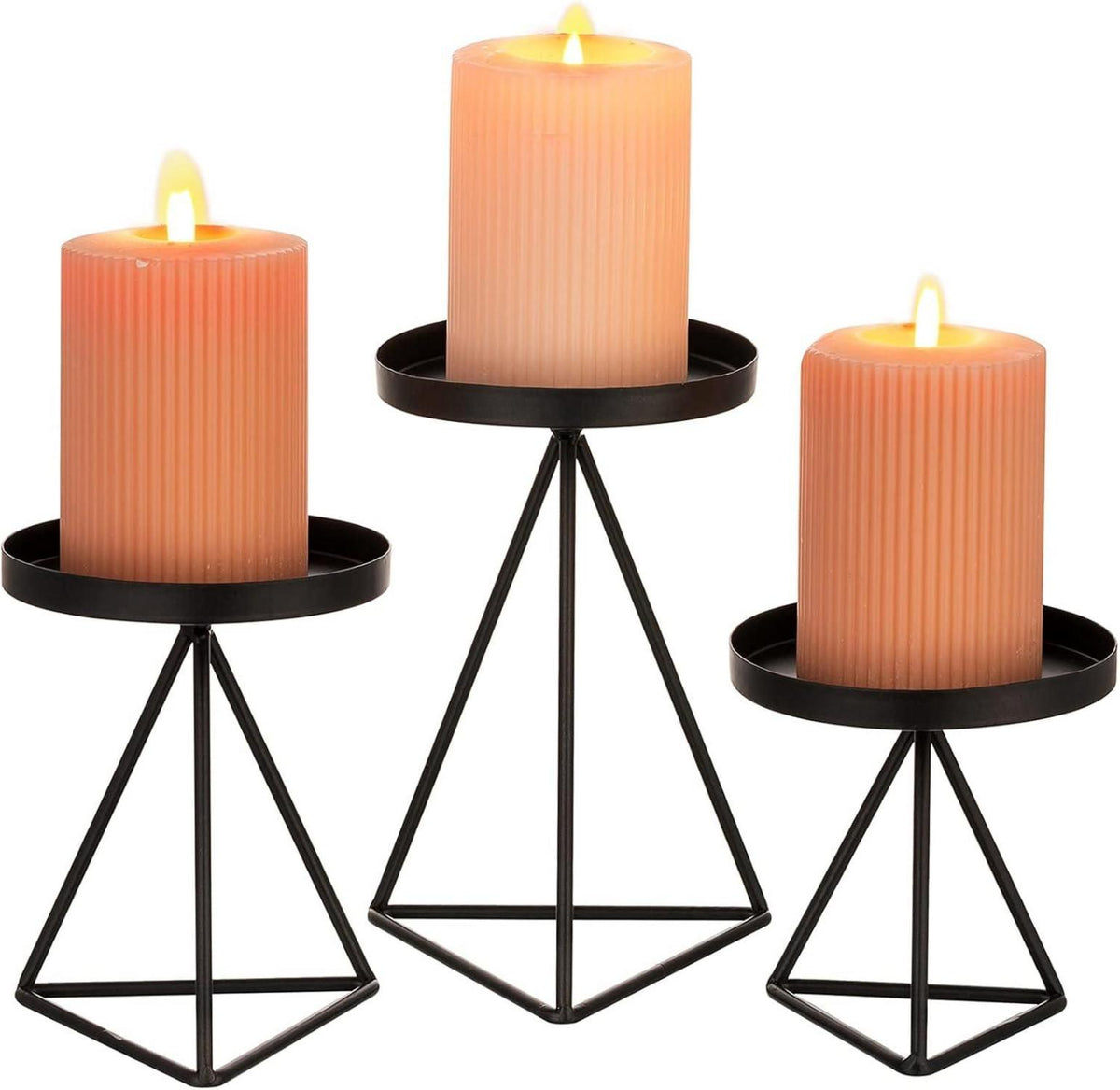 Schwarzer Vintage Metallkerzenständer 3er Set für Stumpenkerzen