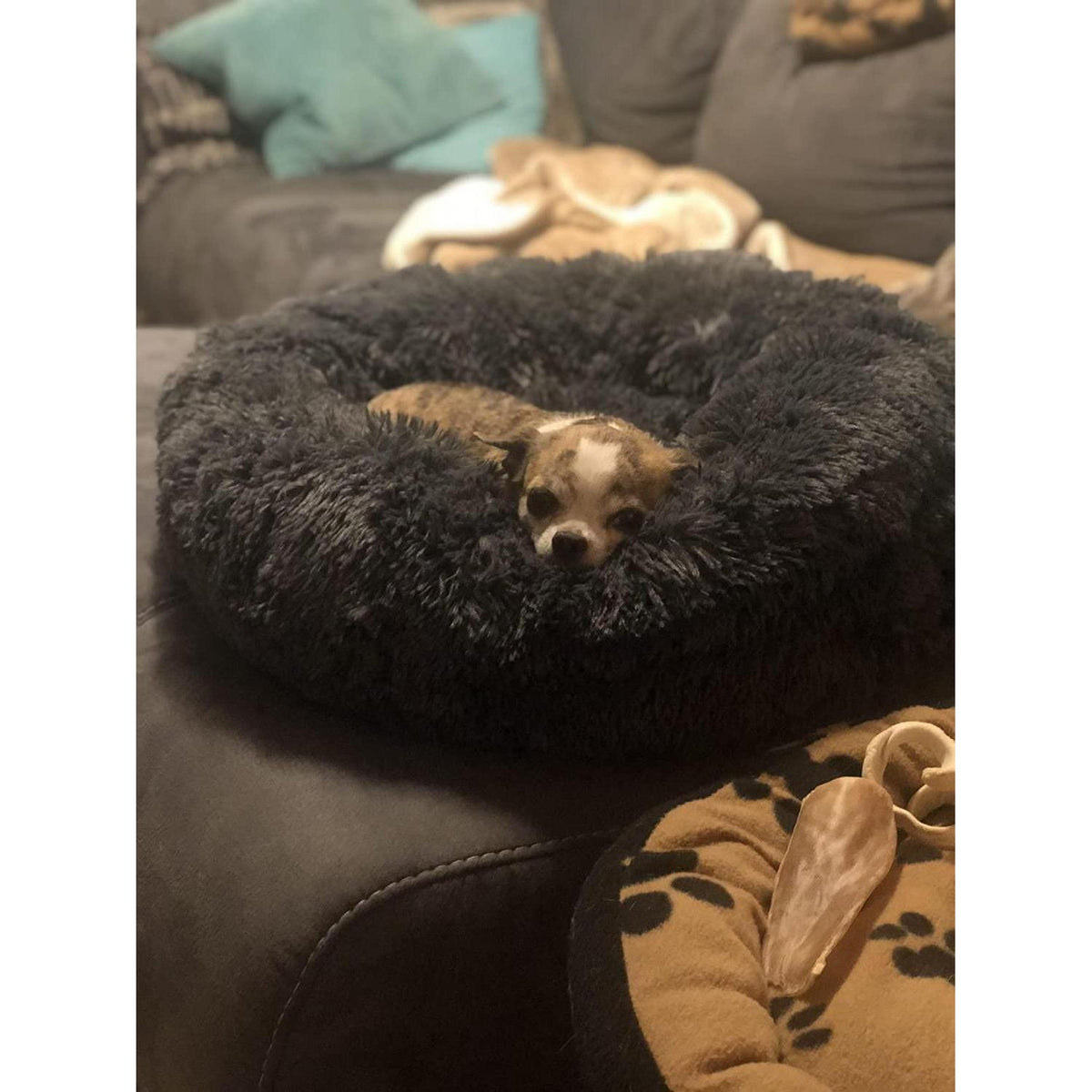 Flauschiges Hundebett Orthopädisch Ø 120cm Schwarz