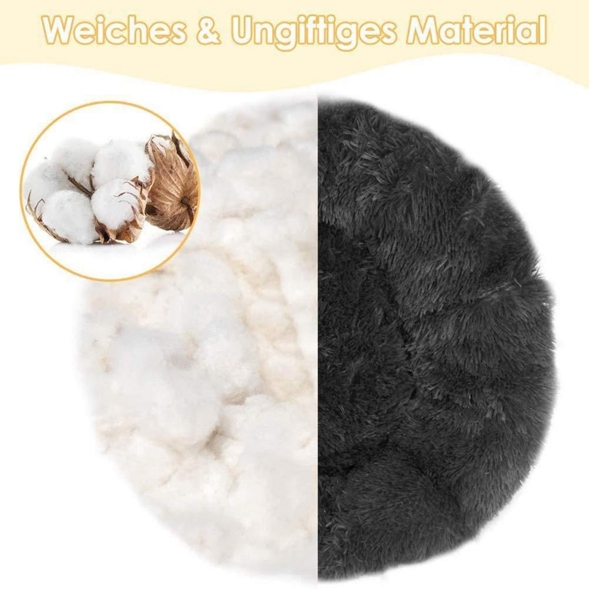 Flauschiges Hundebett Orthopädisch Ø 120cm Schwarz
