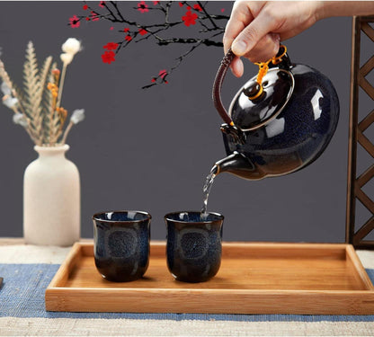 Japanisches Porzellan Teeservice Set dunkelblau 700ml