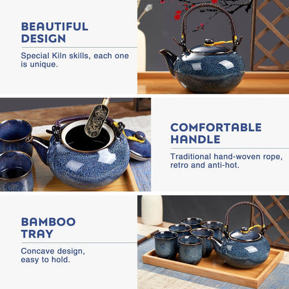 Japanisches Porzellan Teeservice Set in Hellblau - Hochwertiges