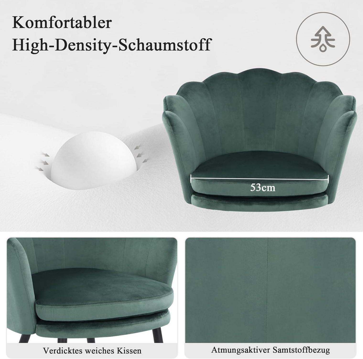 Ergonomischer Samtstuhl mit Metallbeinen in Grün-Gold
