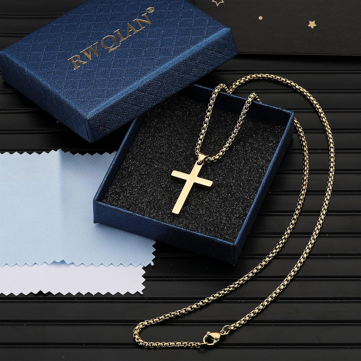 RWQIAN Kreuzkette Herren Damen Edelstahl Anhänger Halskette Gold