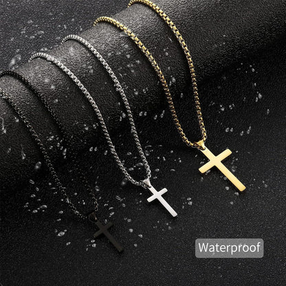 Herren Edelstahl Kreuzkette Schwarz Gold Silber Anhänger Halskette 16-24 Zoll