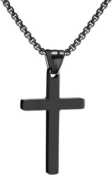 Kreuzkette Edelstahl Anhänger Halskette Damen Herren Schmuck Schwarz