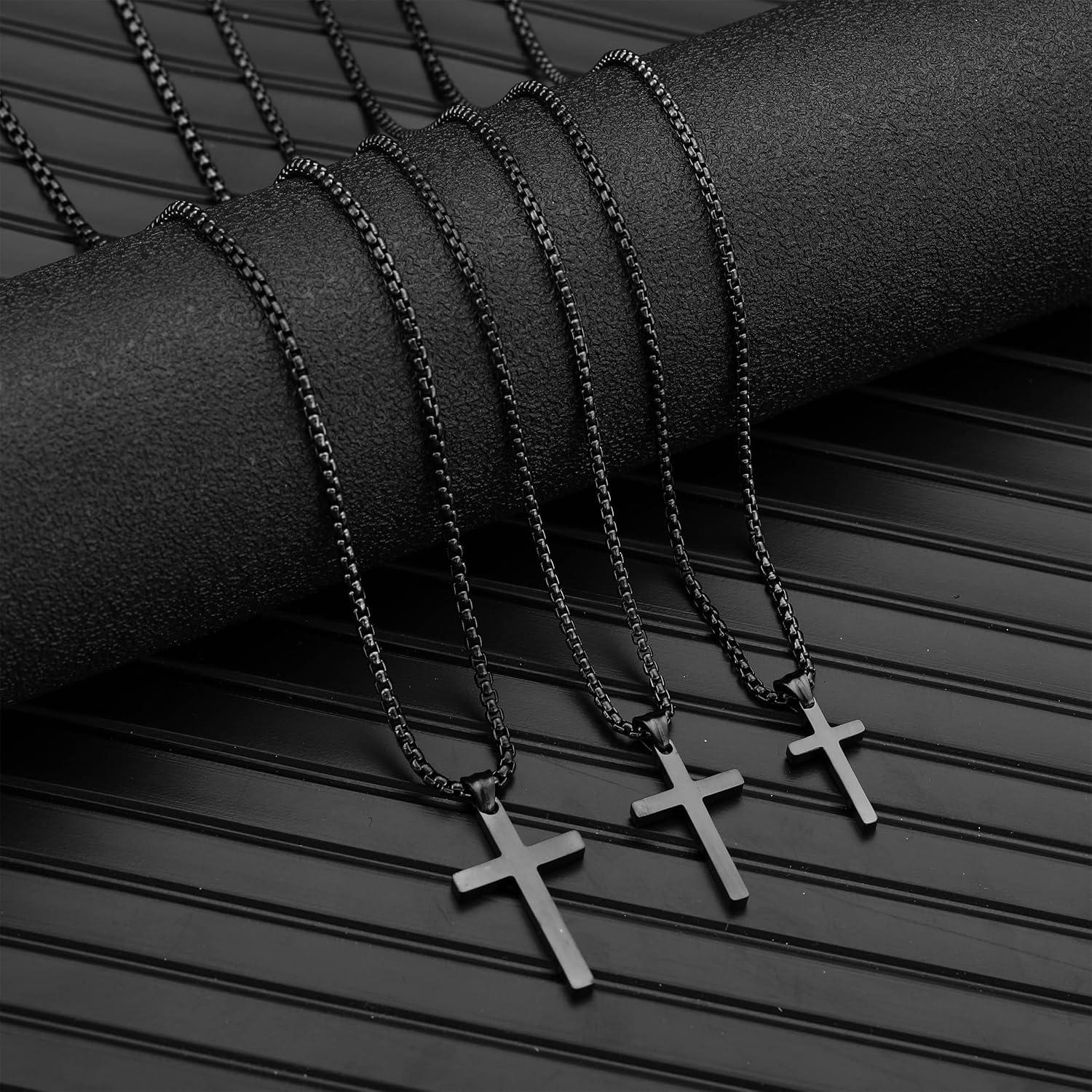 Kreuzkette Herren Edelstahl Anhänger Halskette Schwarz Gold Silber