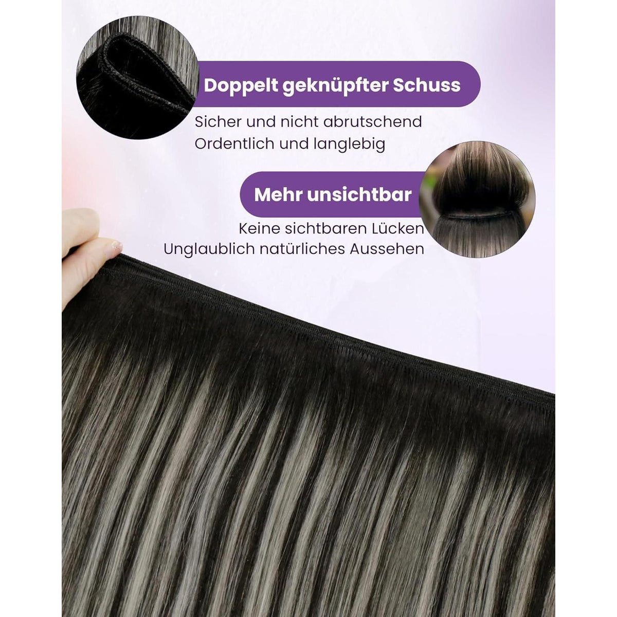 Echthaar Tressen Balayage Schwarz Silber 55cm - 100g