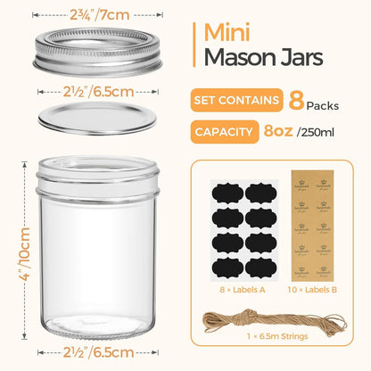 ComSaf 250ml Einmachgläser 8er Set Marmeladengläser Jar