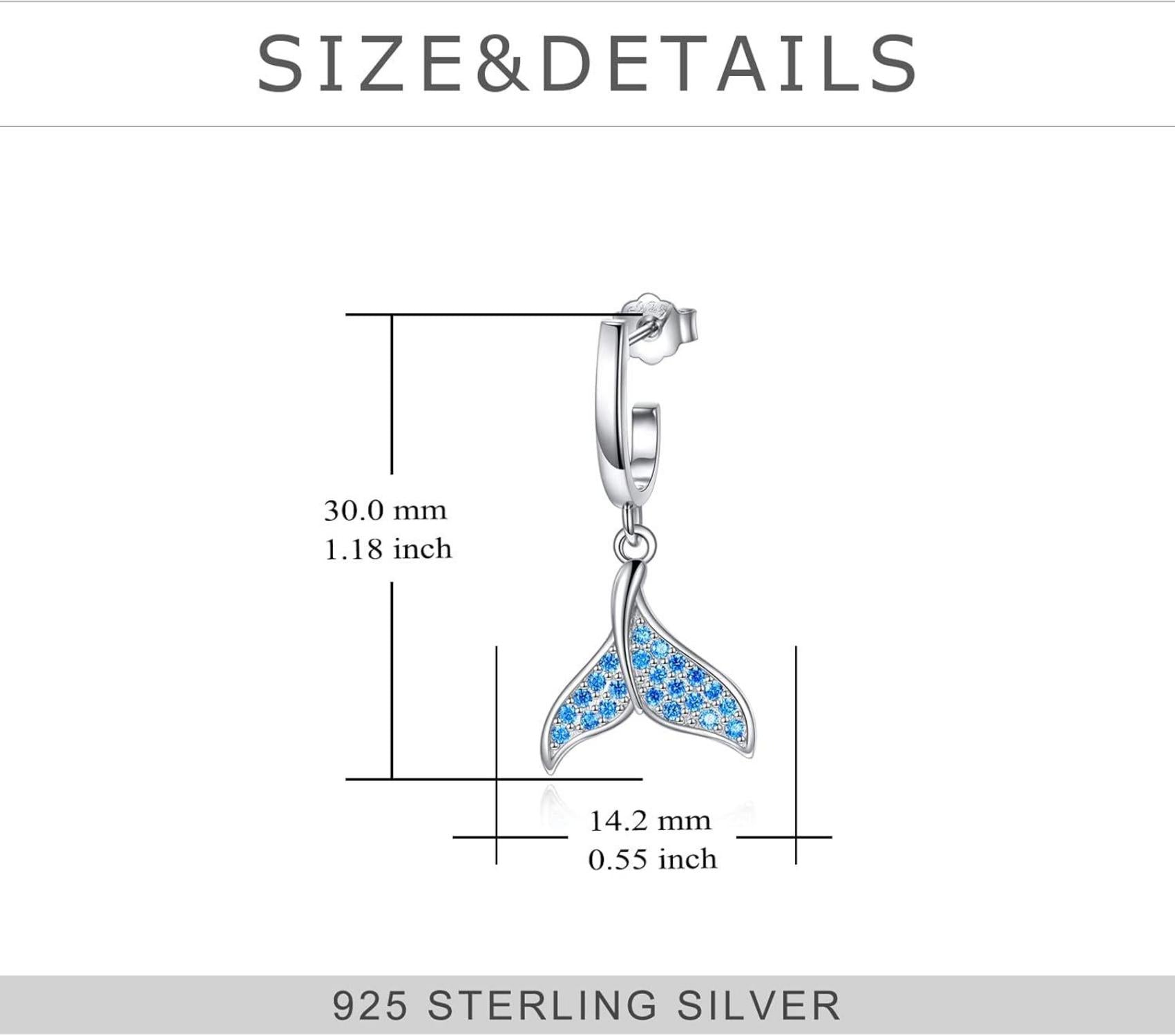 Damen-Ohrringe 925er Sterlingsilber Tropfen Dangle Ohrstecker hypoallergen Meerjungfrau-Schwanz