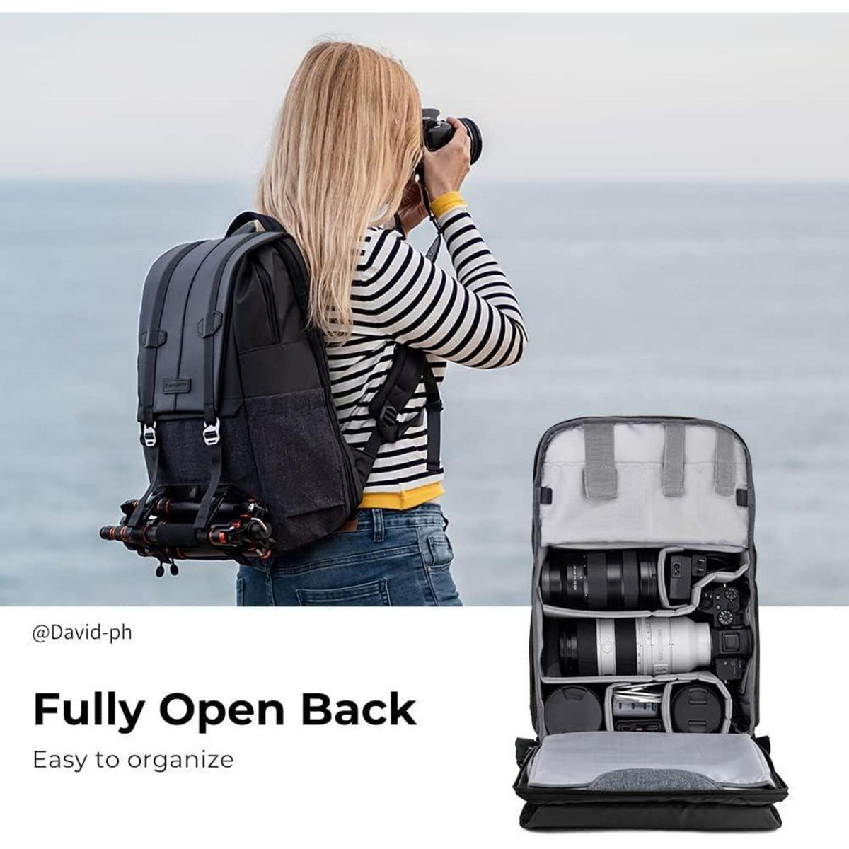 Kamerarucksack 20L mit Laptopfach & Regenschutz – Schwarz/Grau