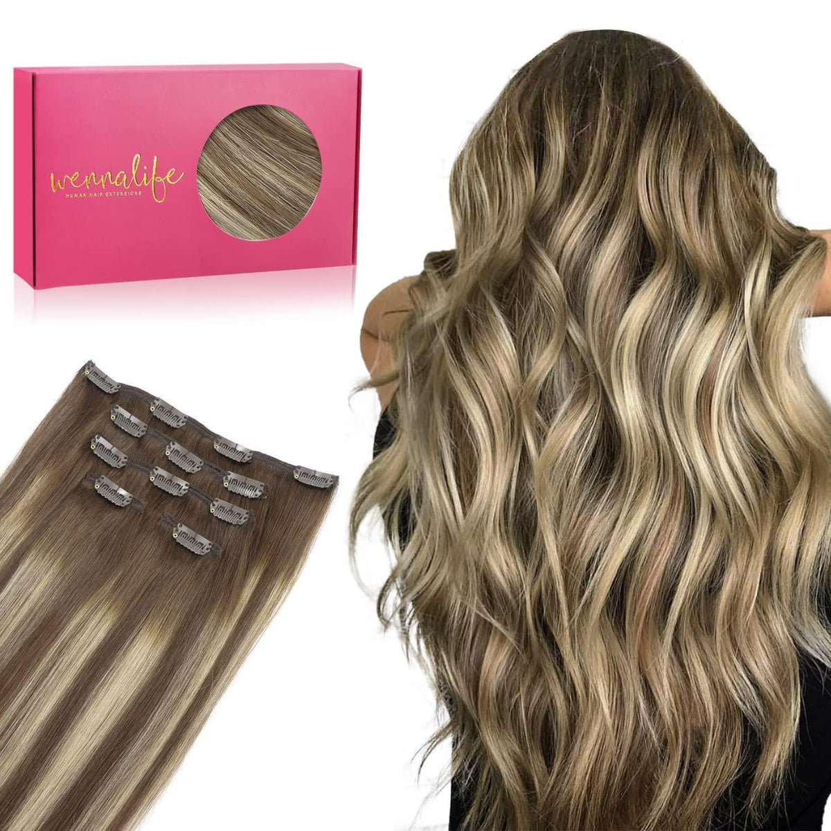 Clip-in Echthaarverlängerung Balayage Schoko-Blond 55cm