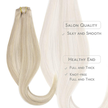Echthaar Clip-in Extensions Aschblond Highlights Platinblond 50cm