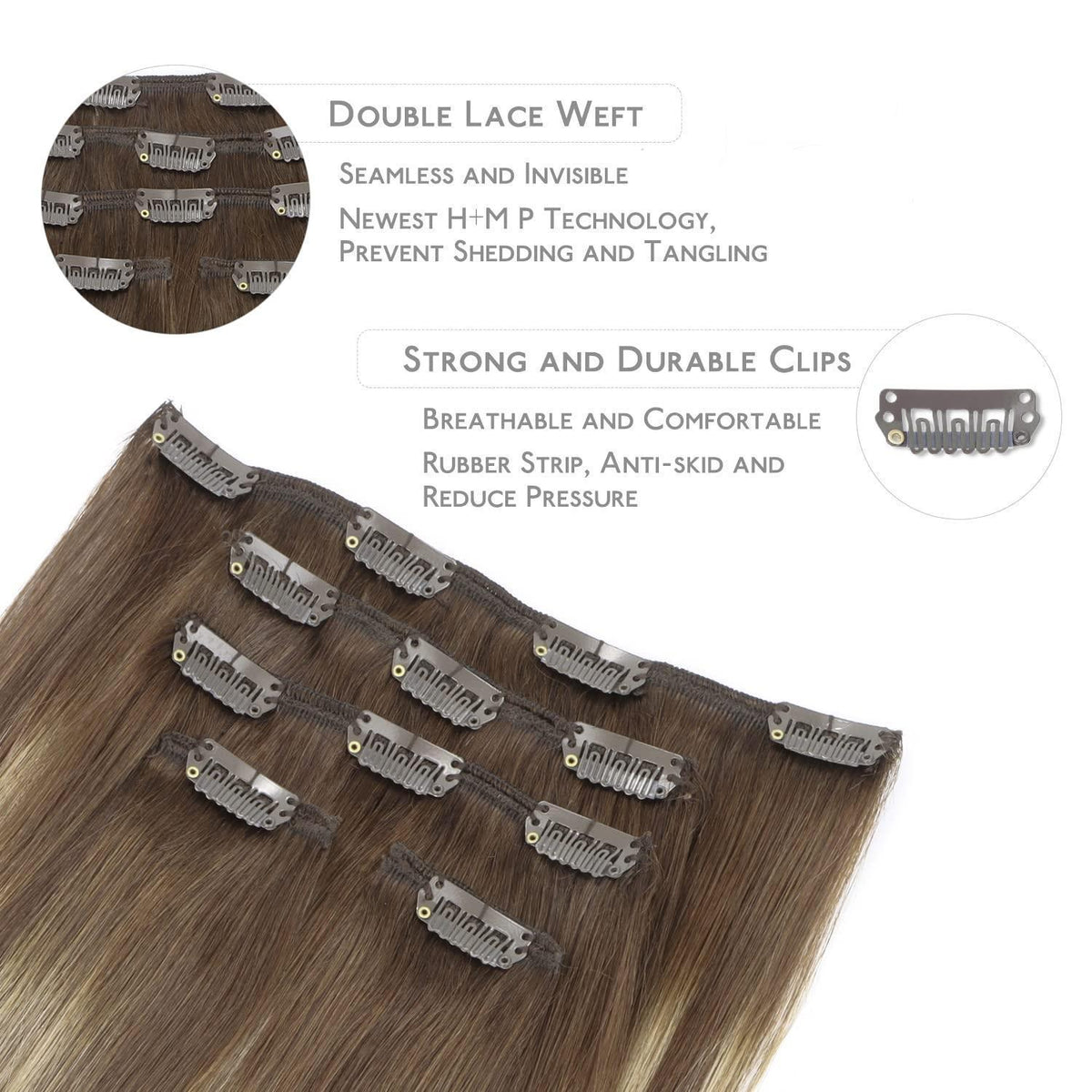 Clip-in Echthaar Extensions Balayage Schoko-Blond 40cm