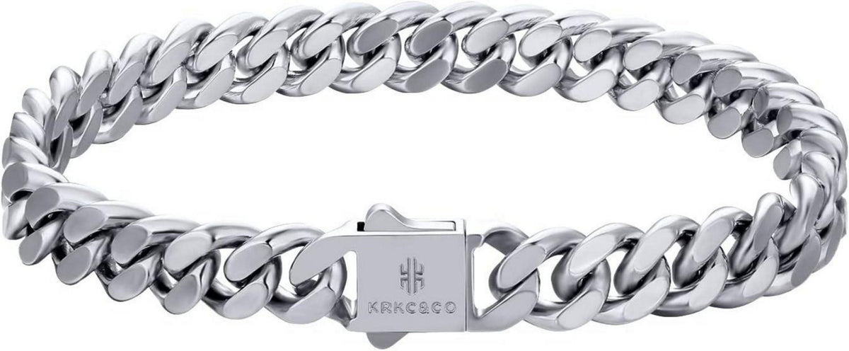 Cuban Armband Herren 8mm Edelstahl Weißgold beschichtet