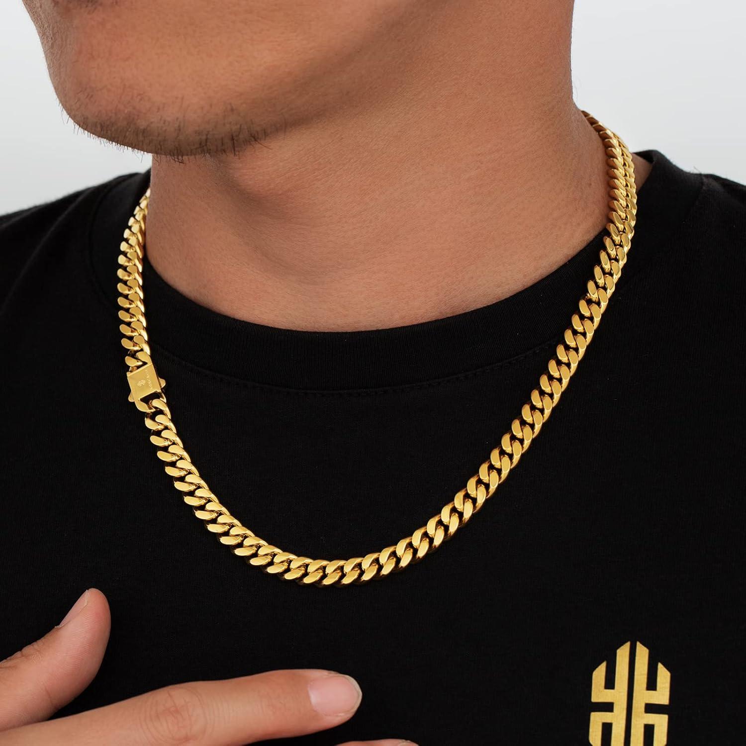 Panzerkette Herren 8/12/14mm Gold Cuban Link Chain 61cm