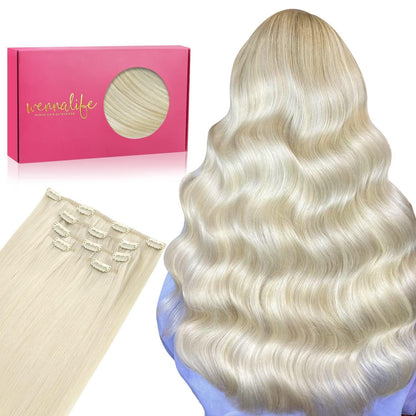 Echthaar Clip-in Extensions Platinblond 50cm - 80g