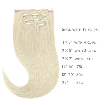 Echthaar Clip-in Extensions Platinblond 55cm - 85g