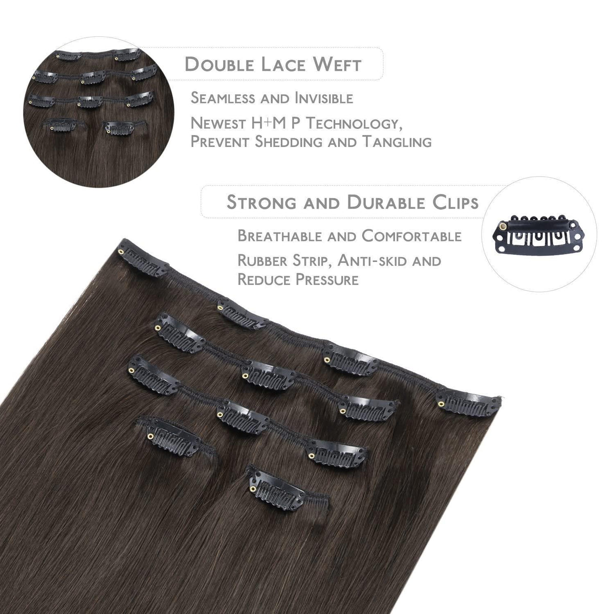 Echthaar Clip-in Extensions Dunkelbraun 40cm - 75g