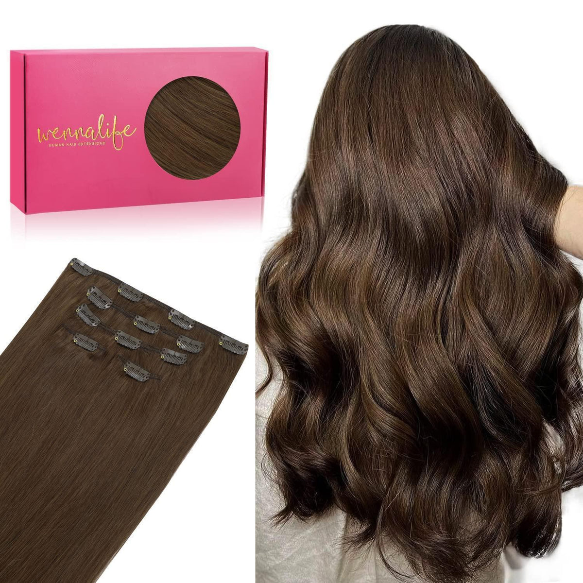 Clip-in Echthaarverlängerungen 45cm Schokoladenbraun 80g