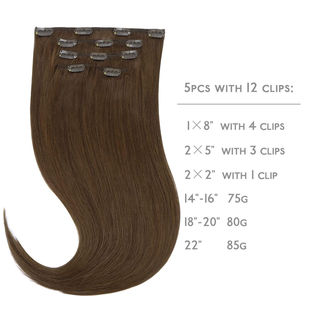 Clip-in Echthaarverlängerungen 45cm Schokoladenbraun 80g