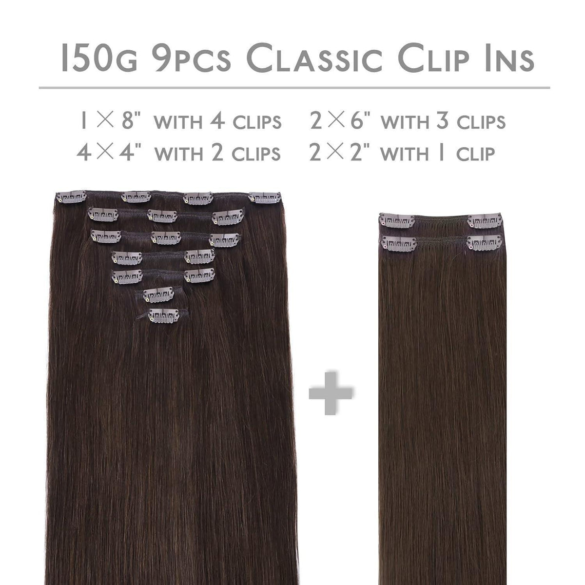 Clip-in Haarverlängerung Echthaar 35cm Dunkelbraun/Hellbraun